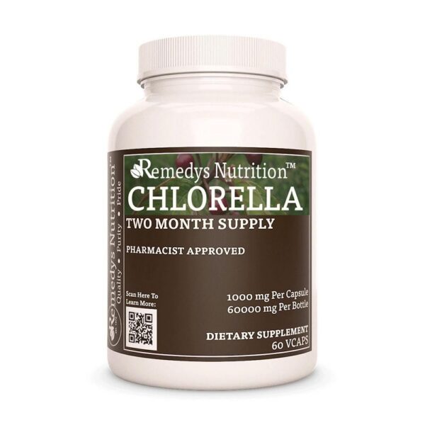 Botella de cápsulas veganas de chlorella Remedy's Nutrition