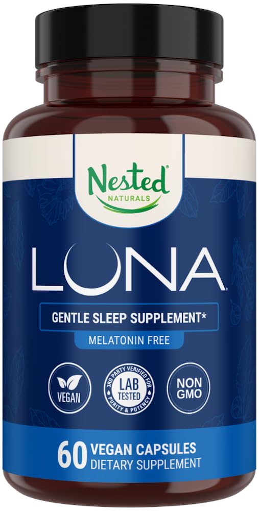 Botella de cápsulas veganas Luna para apoyo natural al sueño