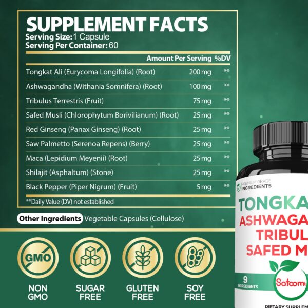 Botella de cápsulas veganas Tongkat Ali Satoomi 60 unidades