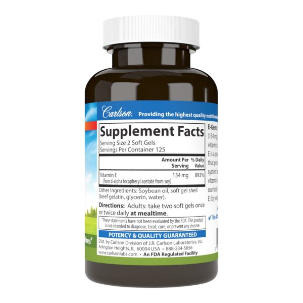 Botella de Carlson E-Gems vitamina e 200 iu 250 cápsulas blandas