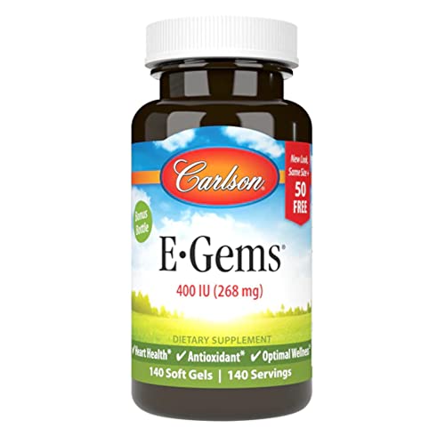 Botella Carlson E-GEMS vitamina E 400 UI 140 cápsulas doradas