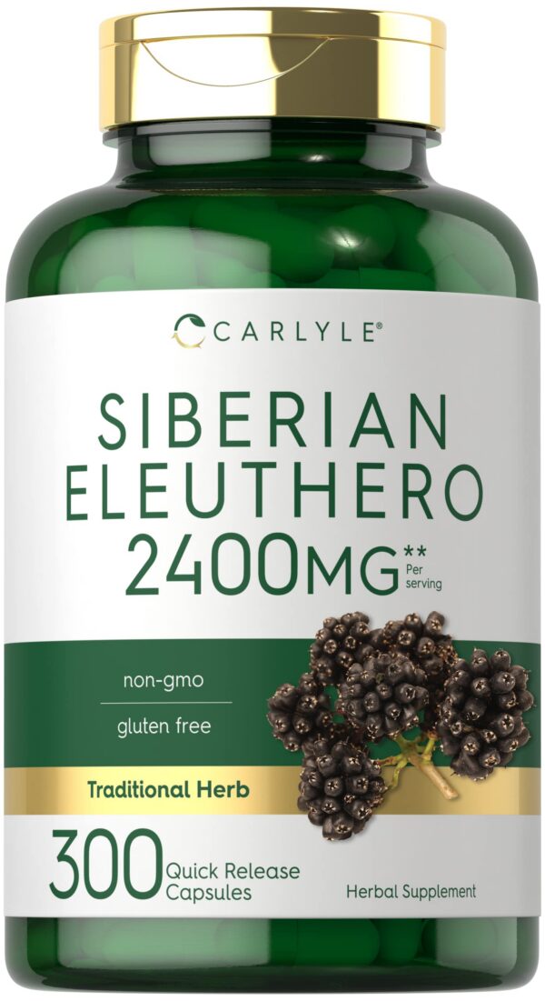 Botella Carlyle Eleuthero Siberiano 2400 mg 300 cápsulas sin gluten