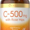 Botella de Carlyle Vitamina C-500 con rosa mosqueta.