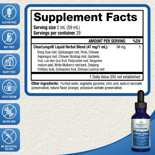 Botella de ClearLungs para salud respiratoria