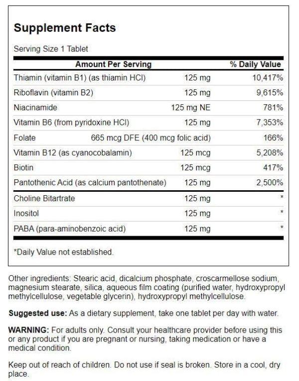 Vista lateral botella complejo vitamina B-125 Swanson