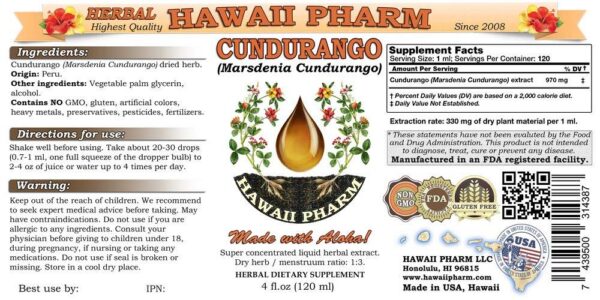 Botella Cundurango extracto líquido Hawaii Pharm