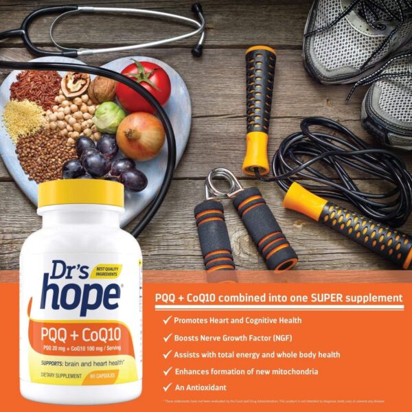 Botella Dr’s Hope PQQ CoQ10 vista lateral