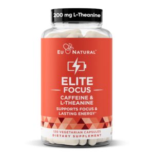 Botella Elite con cápsulas de cafeína y l-teanina para energía