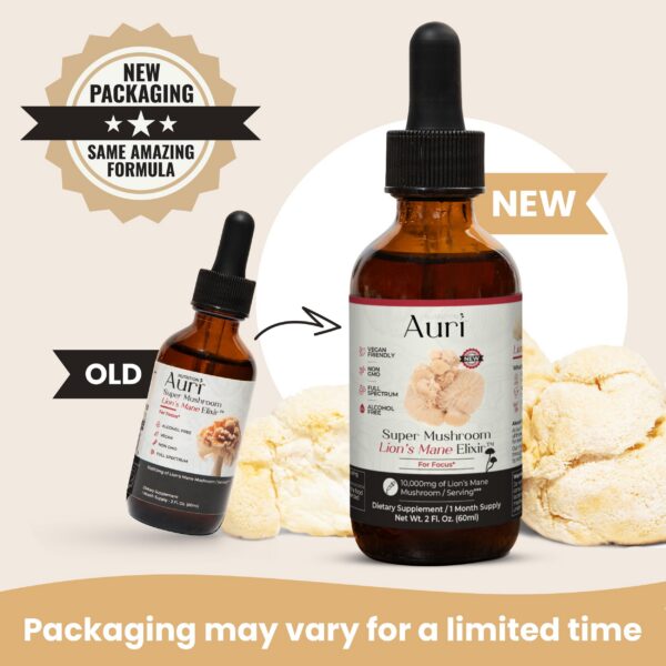 Version 1.0.0 Botella elixir Melena de León Auri extracto completo 2 onzas