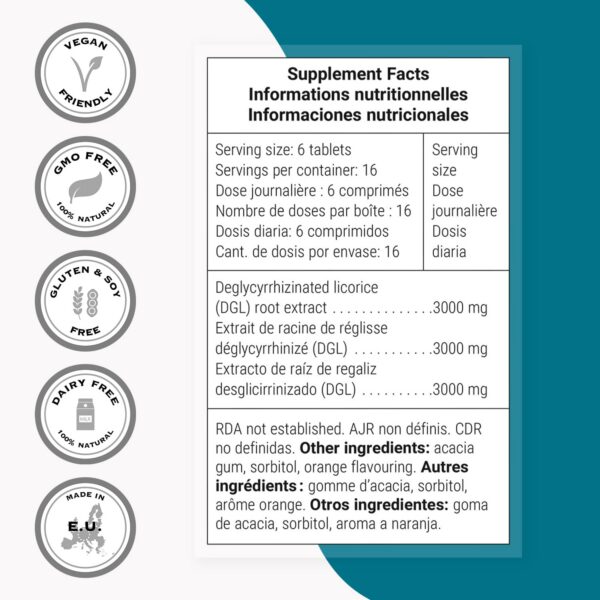 Botella y empaque Supersmart DGL regaliz 100 tabletas