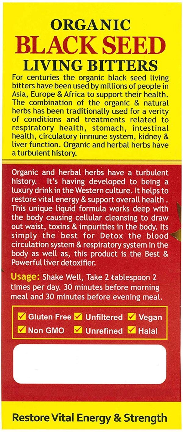 Botella Essential Palace amargos detox semilla negra líquida