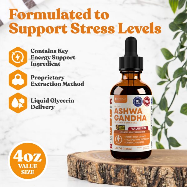 Botella con etiqueta Rejuvica Health Ashwagandha líquida