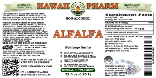 Botella extracto alfalfa natural Hawaii Pharm 32 oz suplementario