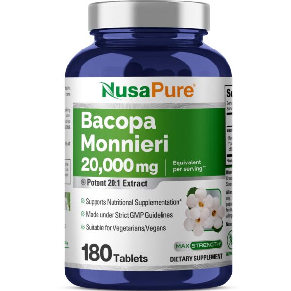 Botella de extracto de Bacopa Monnieri 20,000 mg NusaPure