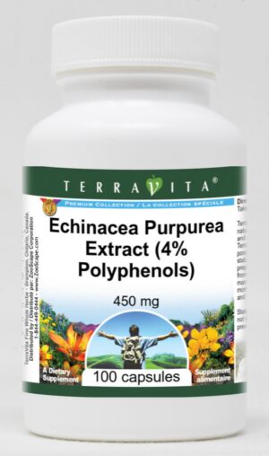 Botella de extracto de Echinacea Purpurea 450 mg 100 cápsulas TerraVita