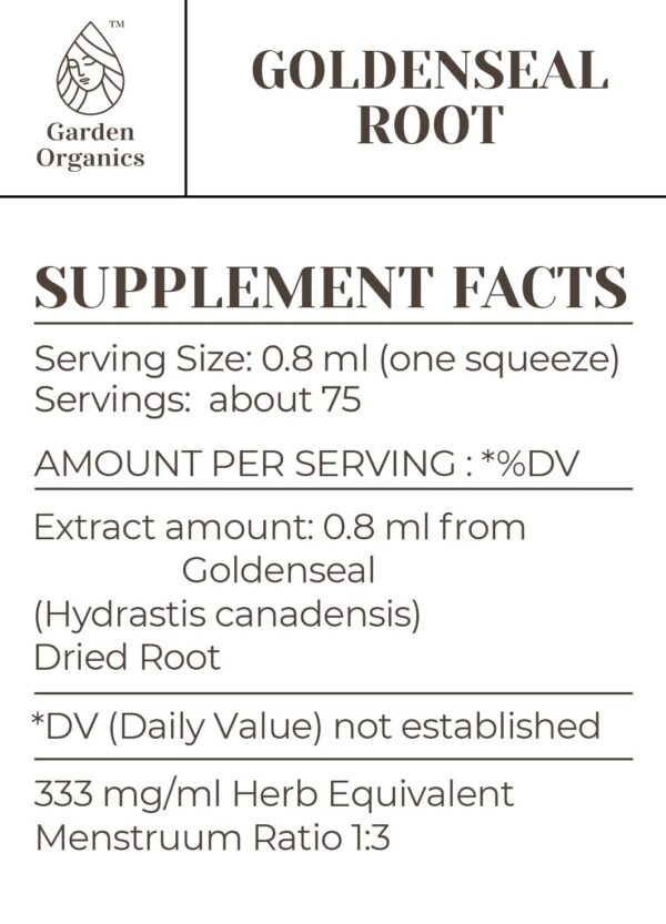 Botella extracto Goldenseal Garden Organics vista lateral