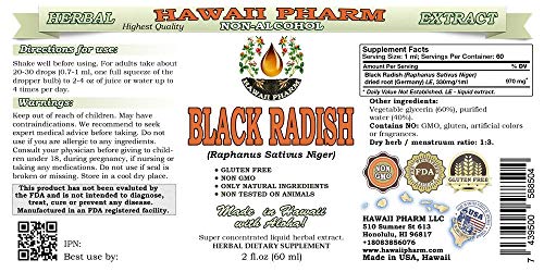 Botella extracto herbal rábano negro perfil lateral Hawaii Pharm