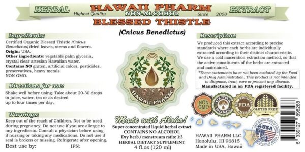 Botella extracto líquido cardo bendito sin alcohol Hawaii Pharm
