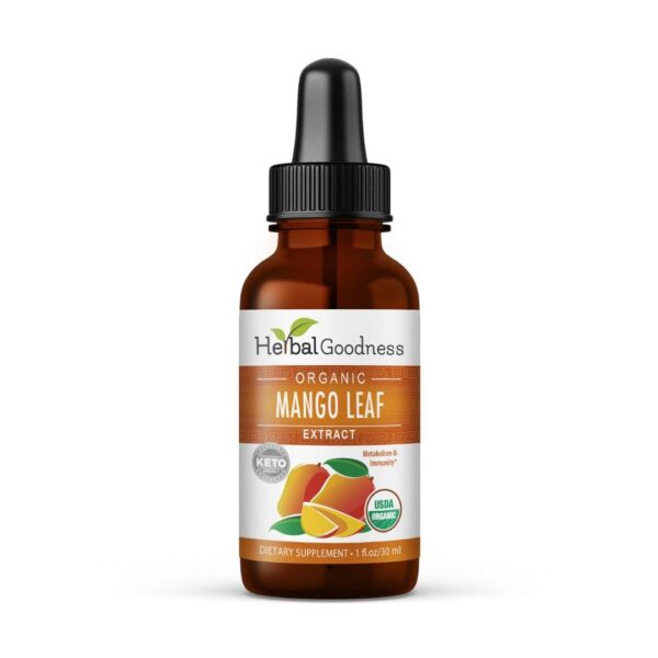Botella de extracto líquido hoja de mango Herbal Goodness 1 oz