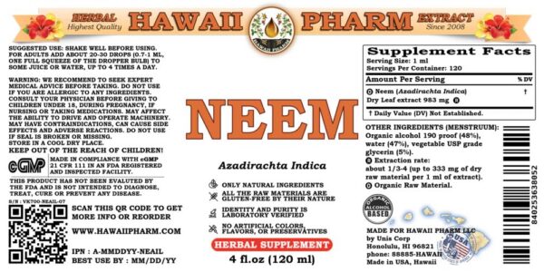 Version 1.0.0 Botella extracto líquido Neem concentrado 4 onzas Hawaii Pharm