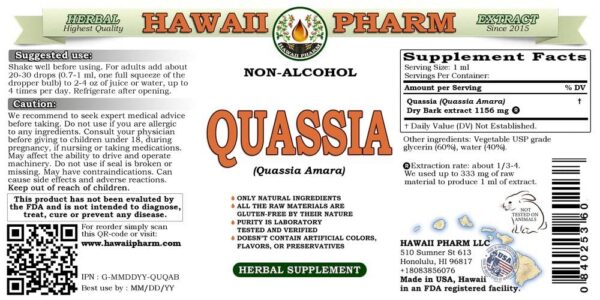 Botella extracto Quassia sin alcohol corteza seca glicerito