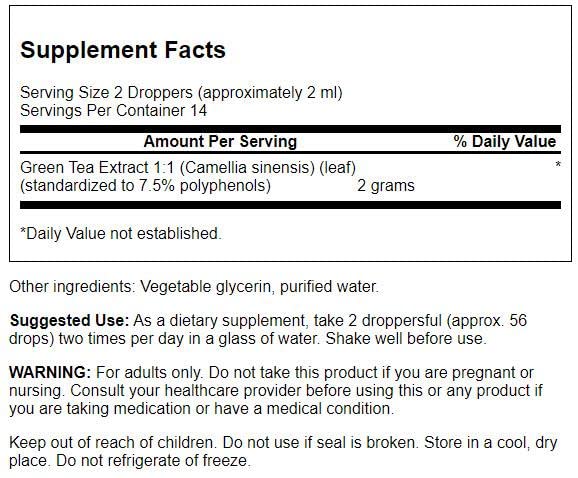 Botella extracto té verde Swanson sin alcohol
