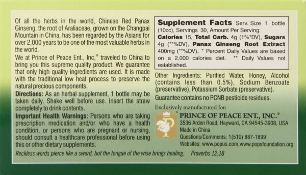 Botella extracto ultra fuerte ginseng Prince of Peace