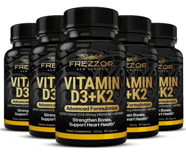 Botella Frezzor vitaminas D3 y K2 alta potencia 300 cápsulas blandas