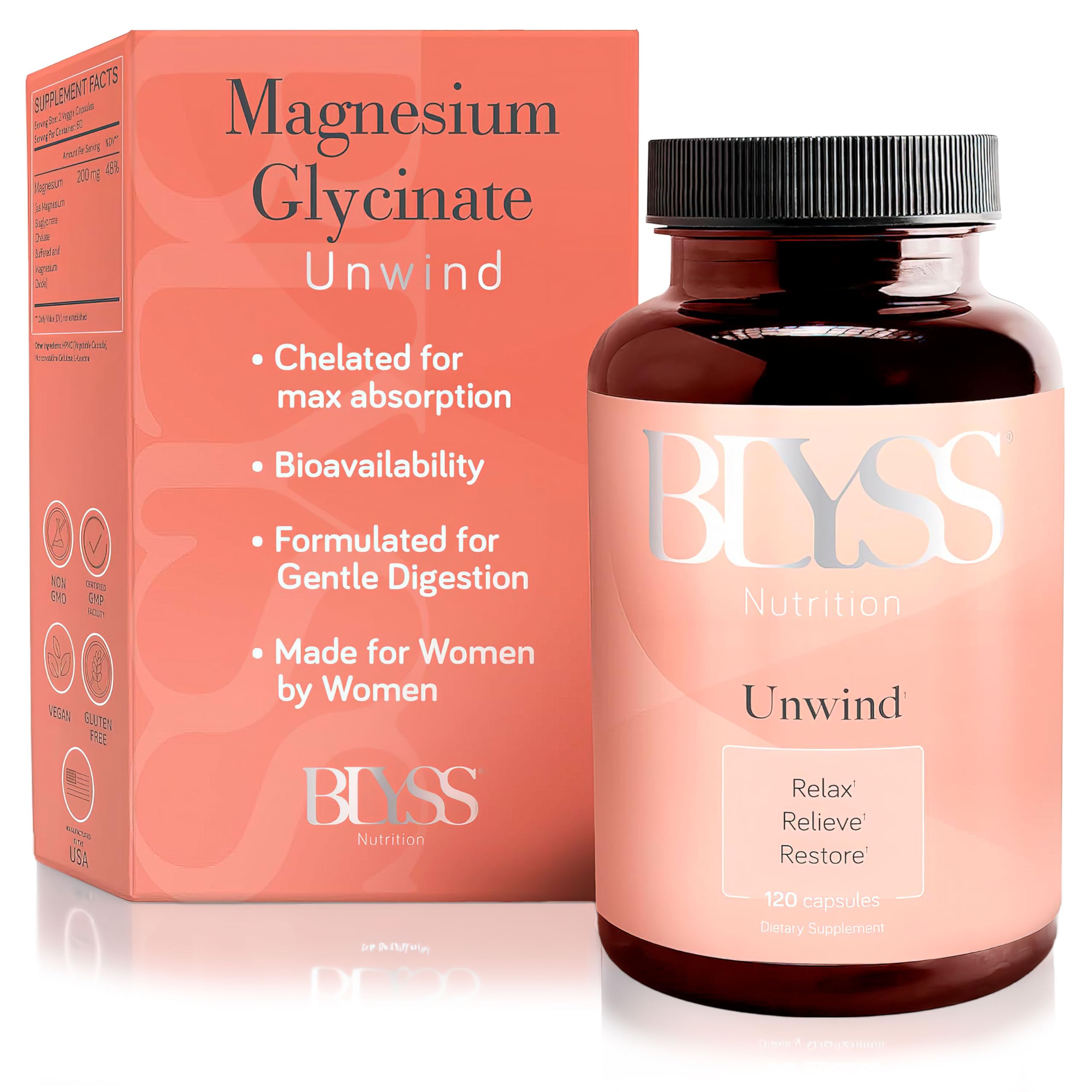 BLYSS Nutrition Magnesium Bisglycinate Chelate, 200 mg