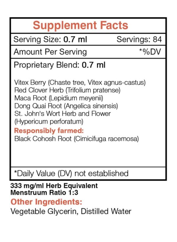 Botella vista frontal Menopause Secret tintura herbal 2 oz