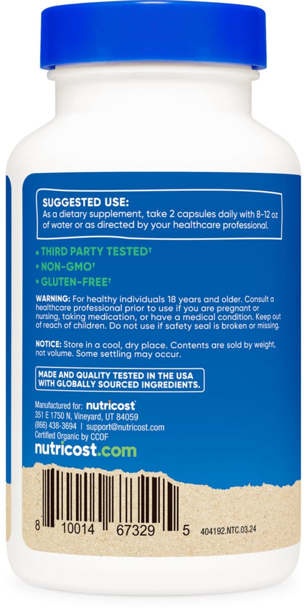 Botella frontal Nutricost Saw Palmetto 500mg por cápsula