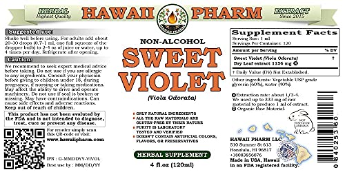 Botella frontal suplemento herbal violeta dulce Hawaii Pharm 2 oz