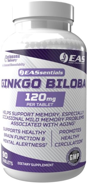Botella Ginkgo Biloba EAS 120mg 90 tabletas para memoria y cerebro