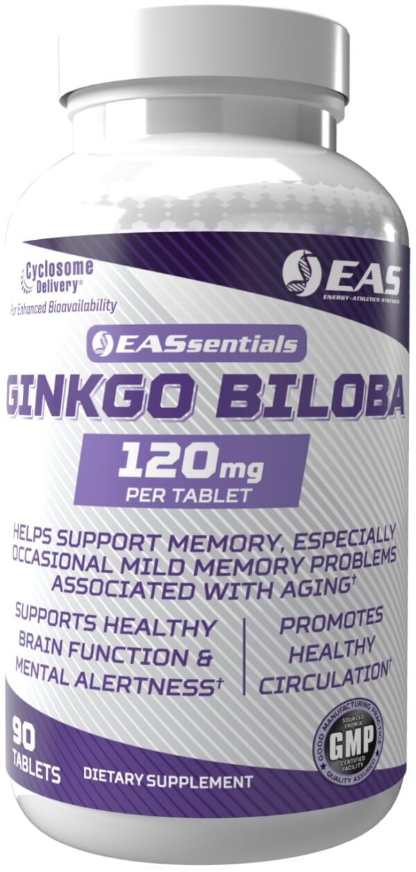 Botella Ginkgo Biloba EAS 120mg 90 tabletas para memoria y cerebro