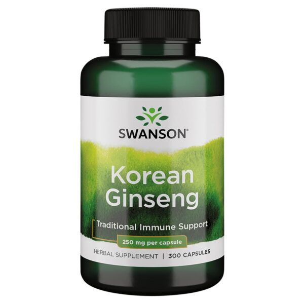 Botella de ginseng coreano Swanson 250mg 300 cápsulas
