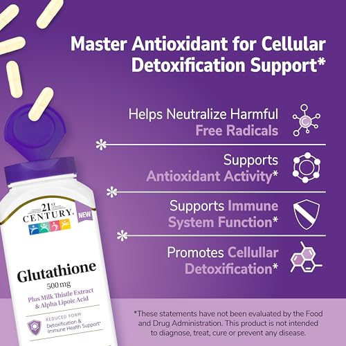 Botella de Glutatión 21st Century 500mg con ingredientes descritos