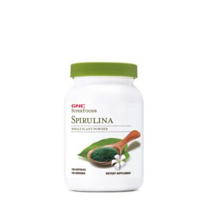 Version 1.0.0 Botella GNC Spirulina cápsulas polvo planta entera 100 unidades