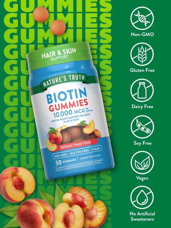 Botella gomitas de biotina Nature's Truth con sello vegano