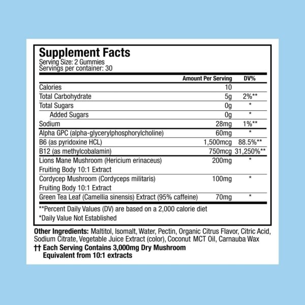 Botella de gomitas para enfoque y memoria con hongos