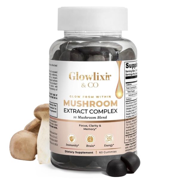 Botella de gomitas de hongos GLOWLIXIR & CO 60 unidades