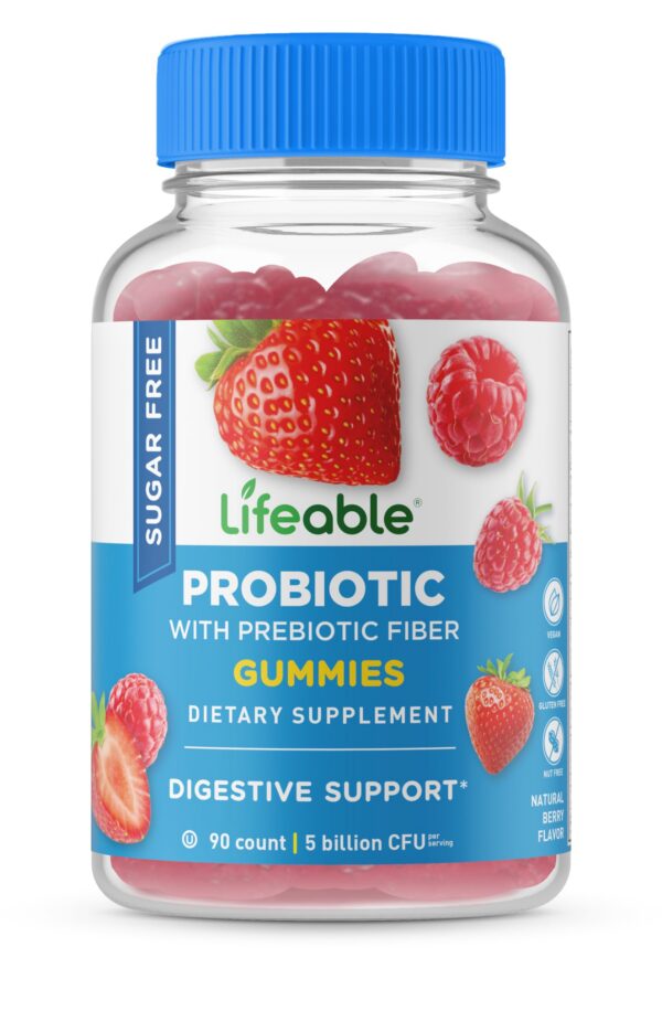 Botella gomitas probióticas Lifeable sin azúcar con fibra 90 piezas