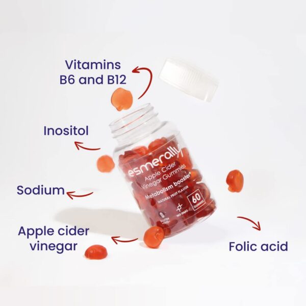 Botella gomitas vinagre manzana Esmerally sin gluten y no OGM