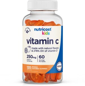 Botella de gomitas de vitamina C para niños sabor naranja Nutricost 120 unidades