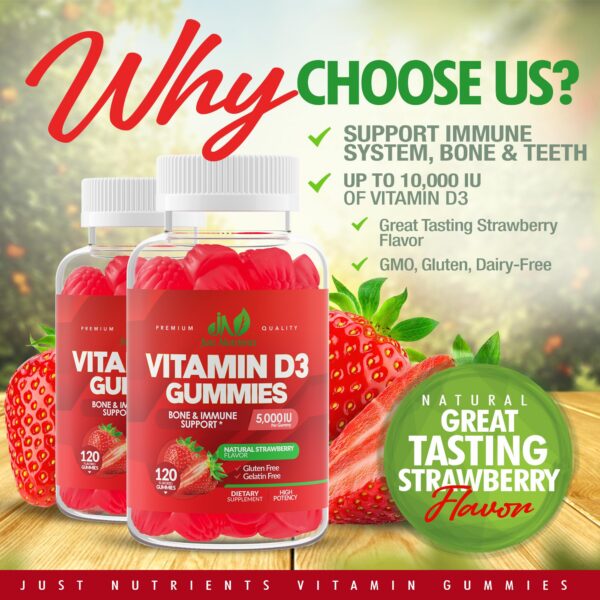 Botella de gomitas vitamina D3 sin gluten y no GMO