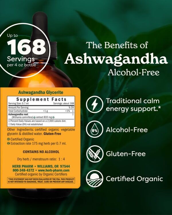 Botella de gotas de Ashwagandha orgánico extracto vegano