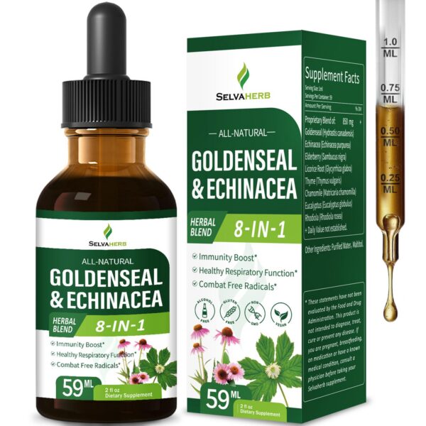 Version 1.0.0 Botella de gotas Goldenseal y Equinácea Selvaherb 2 oz