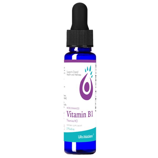 Botella gotas vitamina b1 líquida Life Solutions 2 oz azul