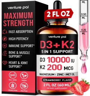 Botella gotas vitamina D3 10000 UI K2 magnesio zinc sabor fresa