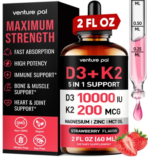 Botella gotas vitamina D3 10000 UI K2 magnesio zinc sabor fresa