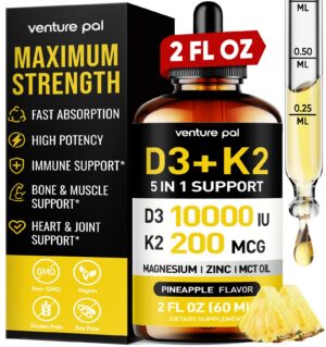 Botella gotas vitamina D3 10000 UI K2 MK7 magnesio zinc piña